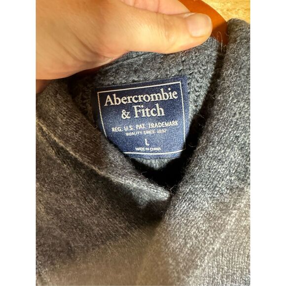 Abercrombie & Fitch Men's Charcoal Gray Wool Blend Knitted Shawl Collar Pullover - Picture 5 of 12